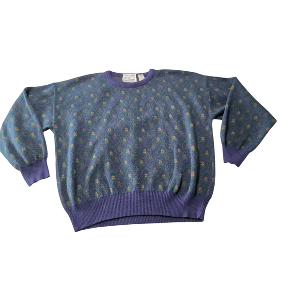 Vintage Sears Roebuck Italy Knit Wool Blend Sweater Floral Pattern Retro L